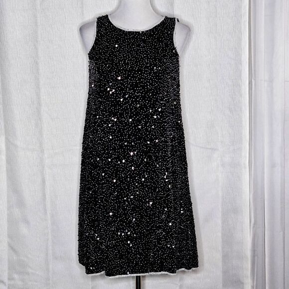 Stenay Silk Black & White Beaded & Sequins Sleeveless Swing Style Cocktail Dress - Picture 1 of 10